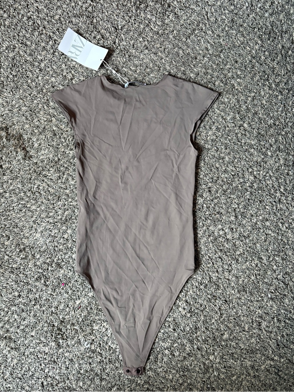 Zara Taupe Cap-Sleeve Bodysuit
